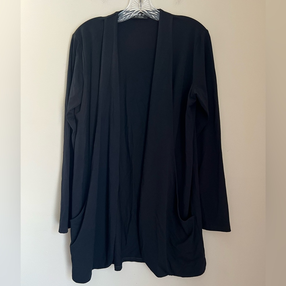 Miik Canada Open Cardigan Women’s L Black Thick Bamboo Jersey Knit Pockets Boho